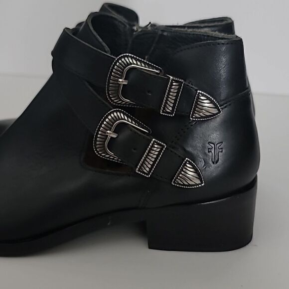 Frye Ray Western Shootie Ankle Boots Black Leather Festival Size 6 - Picture 4 of 7